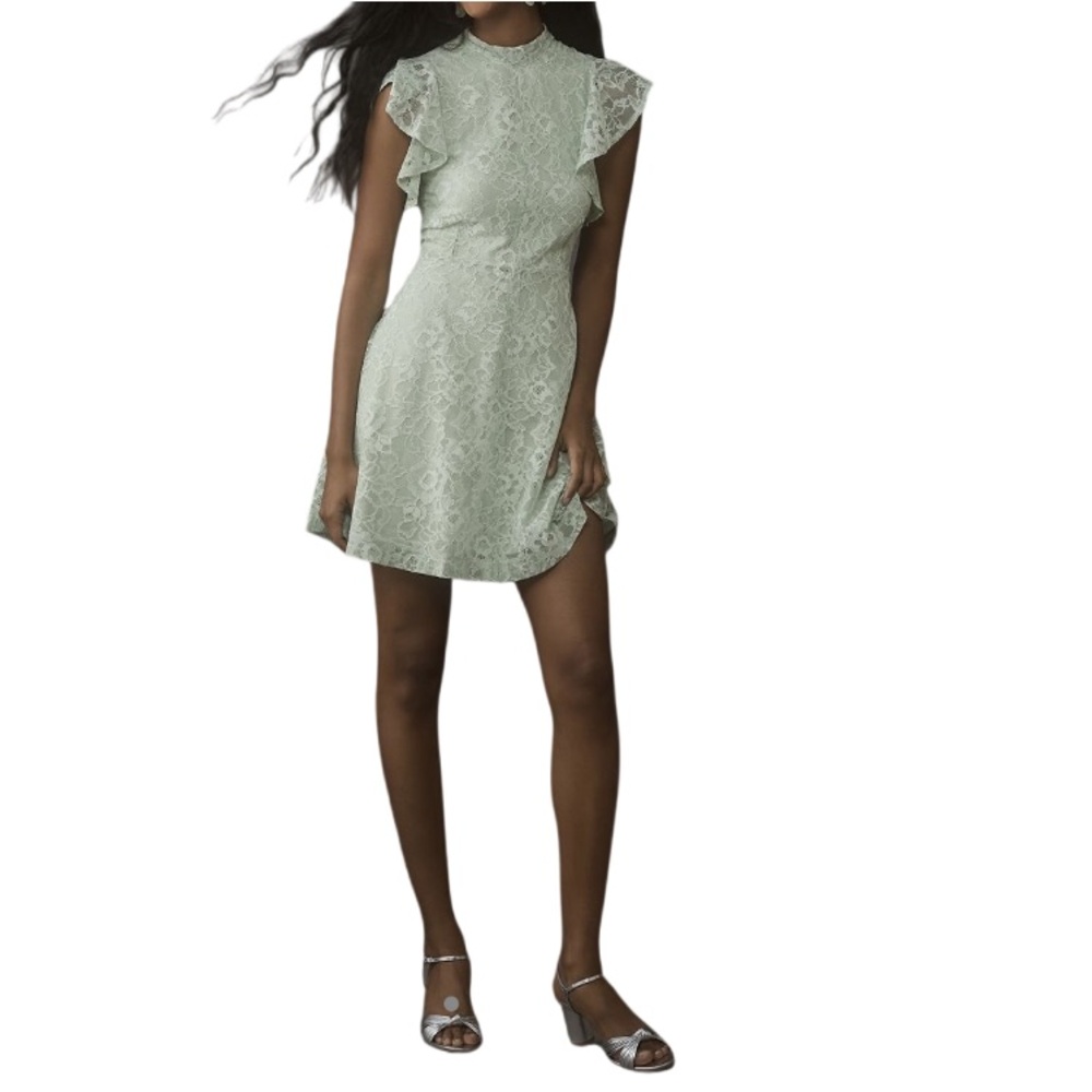Anthropologie Green Maeve Sleeveless Mock-Neck Fit‎ & Flare Mini Dress Size M